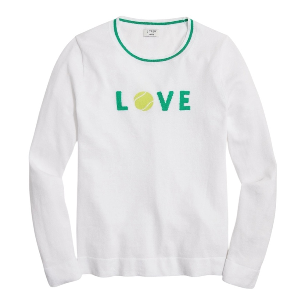 J. Crew White Tennis Love Teddie Crewneck Sweater XS